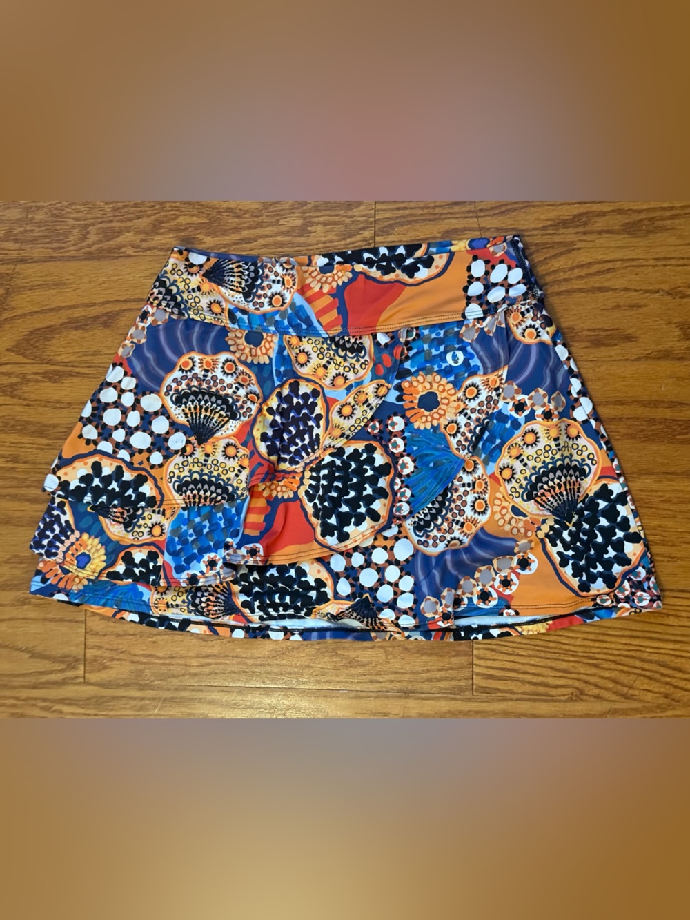 Dona Jo Skort Skirt Womens Size 2 Large Multicolor Shells Pull On Stretch EUC